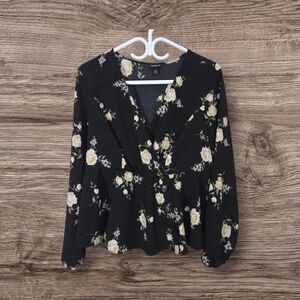 Torrid Black Floral Peplum Blouse Size 0